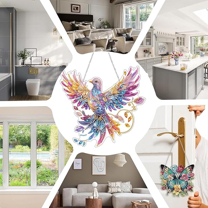 SKRYUIE Bird Hanging Diamond Art Kits for Adults Pendant Suncatcher, Special Shaped Crystal DIY Pearl Diamond Painting Kit, Gift for Mother Spring Summer Window Wreath Decor 7.486 x 7.29 Inch D12