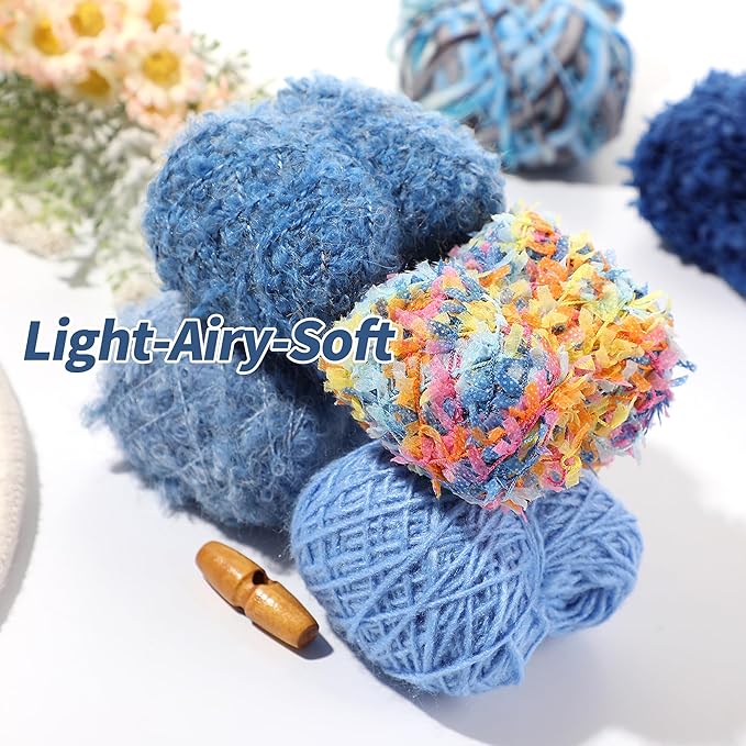 20 Pcs of 2-Yard Original Art Yarns - for DIY Art Yarns for Jewelry Making, Junk Magazines, Knitting, Crafts, Textile Decorative, Tassels, Vintage Yarn Card Making (Lake Blue)