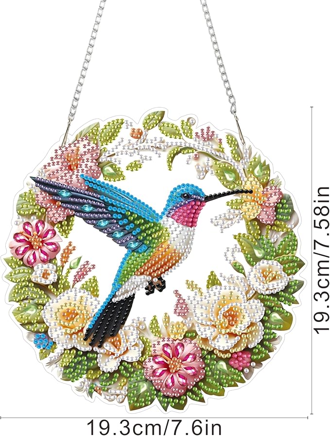 RYMILIE Diamond Art Hanging Kits for Adults,Bird Special Shaped Diamond Painting,Double Sided 5D DIY Acrylic Diamond Art Painting Window Pendants Home Garden Wall Hanging Kits Flower Ornament.