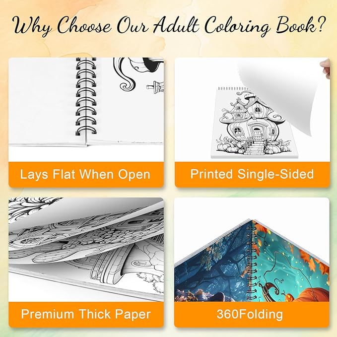 Coloring Books for Adults Relaxation Coloring Book for Women Spiral Bound Printed On One Side Thick Paper Mindfulness Halloween Gifts, Mindfulness Coloring Book 24 Coloring Pages