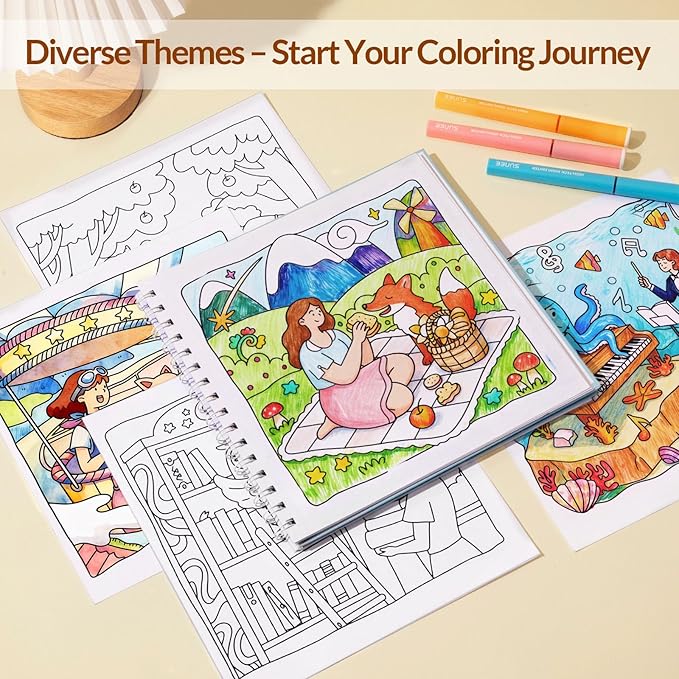 Whimsy Friends Adult Coloring Book for Relaxation - Gentle Symbiosis of Human and Animal Soothing Coloring Books for Adults Relaxation - Perfect Stress-Relieving Gift for Women