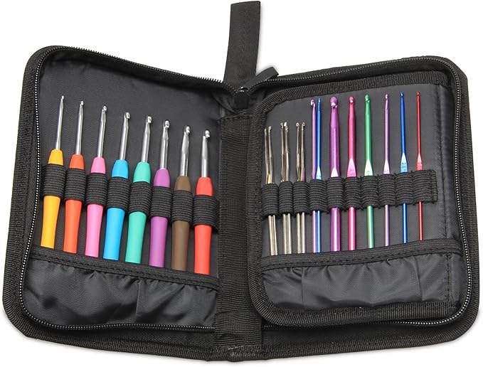 Teamoy Crochet Hook Case, Travel Carry Bag for Ergonomic Crochet Hooks Kits, Aluminum /Steel Crochet Hook and More, Lightweight, Well Made--NO Accessories Included, Flowers Blue