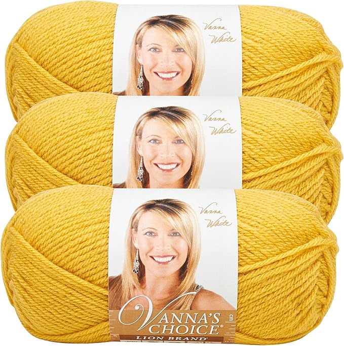Lion Brand Yarn, Vanna's Choice Worsted Weight Yarn for Knitting, Crochet and Crafts, Mustard, 3 Pack, Soft Acrylic Fiber for Scarves, Hats and Blankets