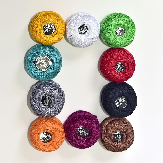 Crochet Thread 10 Balls Cardinal Size 8 for Crochet Hardanger Cross Stitch Needlepoint Hand Embroidery (Dark Mixed Color Series)