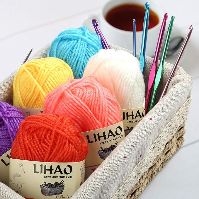 LIHAO 12 Skeins Mini Yarn for Knitting Crochet Craft - 100% Acrylic