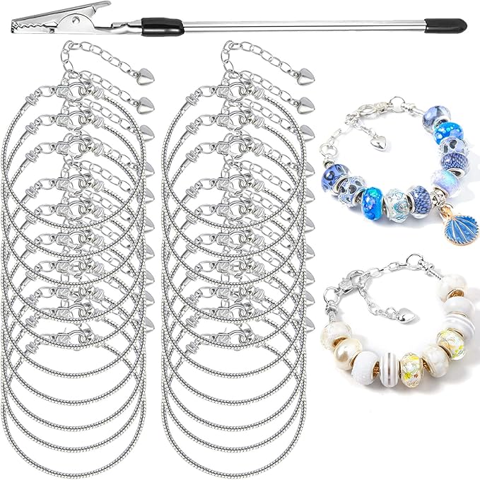 20 Pieces 6.3 Inch Snake Chain Charm Bracelets Adjustable Snake Charm Bracelet Chains with Bracelet Helper Heart Lobster Clasp Extender Chain DIY Bracelet Chain for Women Jewelry Making Supplies