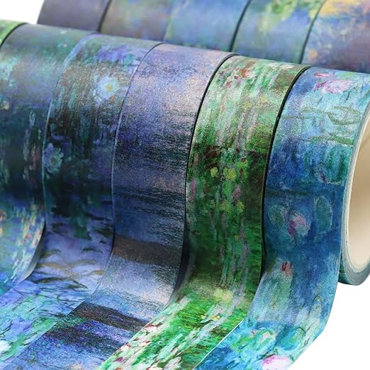 Berkin Arts 12 Rolls Art Floral Designs Washi Tape Set - 15 mm Wide Decorative Adhesive Masking Tape Cloisonnism Landscape Vintage Iridescent Venetian Claude Monet Series