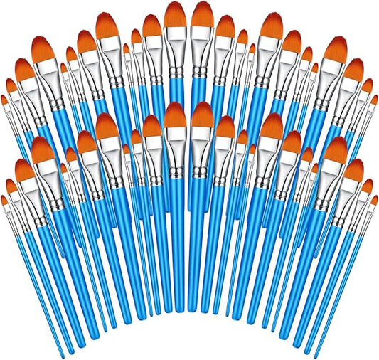 Sherr 48 Pcs Paint Brush Set Bulk Acrylic Brush Wood Paint for Detail Art Crafts Kids Artist Adult Watercolor Oil Face Body(1.1, 1, 0.8, 0.7 Inch,Filbert Style)