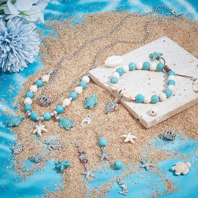 PH PandaHall 292pcs Turquoise Jewelry Making, Boho Ocean Beach Shell Bead Charms Starfish Mermaid Turtle Beads Summer Sea Dangle Pendant for Gift Bracelet Necklace Earring Anklet Craft Jewelry Making