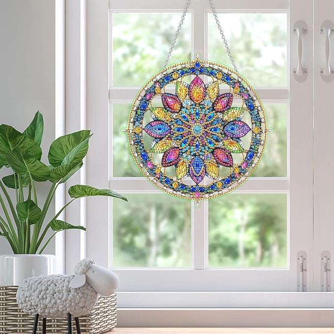 SKRYUIE Flower Hanging Diamond Art Kits for Adults Pendant Suncatcher, Special Shaped Crystal DIY Pearl Diamond Painting Kit, Gift for Mother Spring Summer Window Wreath Decor 7.09 x 7.09 Inch D6