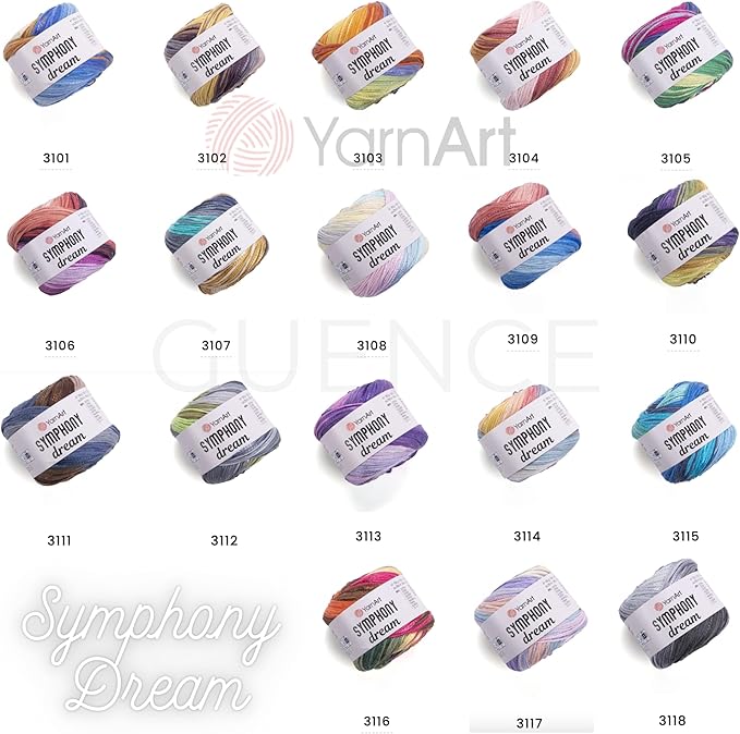 YarnArt Symphony Dream Cotton Yarn -%80 Cotton%20 Viscose Rainbow Multicolor Crochet Knitting Yarn - Suitable for All Blouses, Dresses, Shawls, Bags, Hats - 273 Yards, 3.52 Oz (1 Skein) (3103)