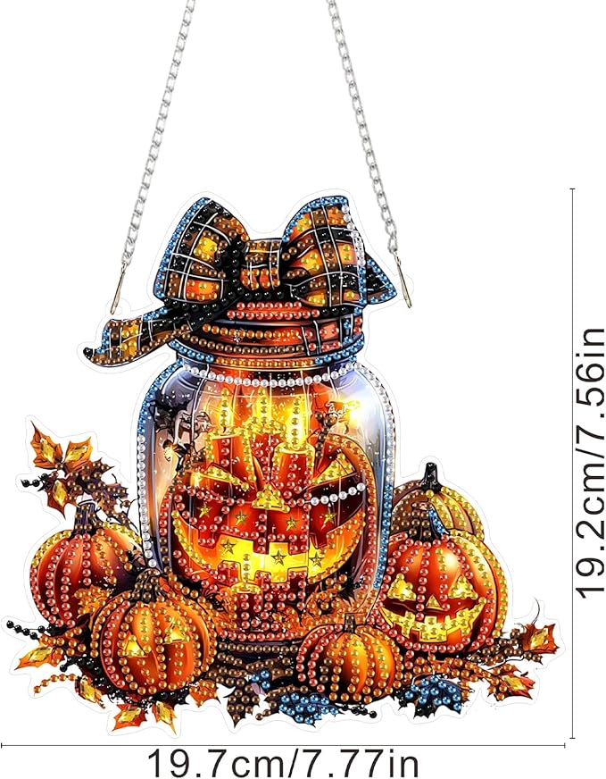 SENQAO Halloween Diamond Art Hanging Kits for Adults Beginners, DIY Acrylic 5D Special Shaped Crystal Diamond Gem Art Painting Hanging Ornament for Home Wall Decor and Gift（Pumpkin Bottle Lantern）