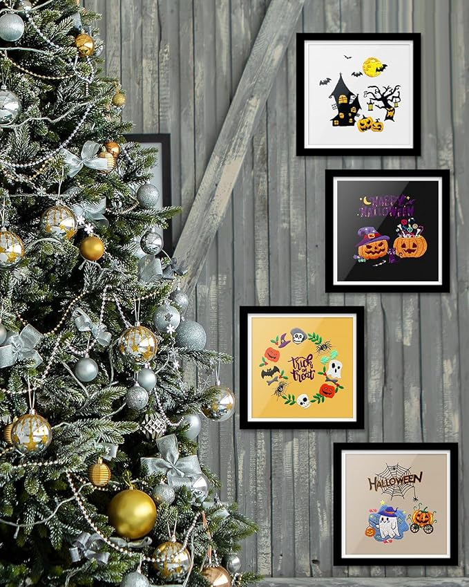 TINDTOP Halloween Embroidery Kit for Adult, 4 Pack Embroidery DIY Starter Kit, with Stamped Patterns, Hoop, Tools, Colorful Threads with Needles, Instructions