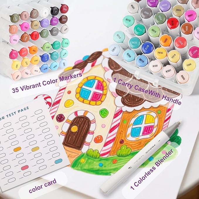 FROKO Alcohol Markers, 36 Colors Dual Tip Art Markers with Carrying Case, Drawing Marker, Coloring Marker for Sketching Adult Coloring