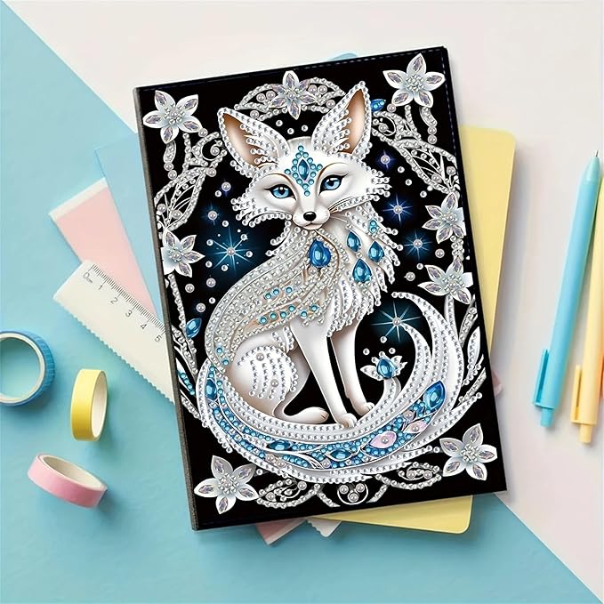Fox Diamonds Painting Notebook for Adults, A5 Diamond Art Journal and DIY Sketchbook, Diamond Art Kit Supplies,Gift for Beginners, Craft Lovers, Artists. (Fox)