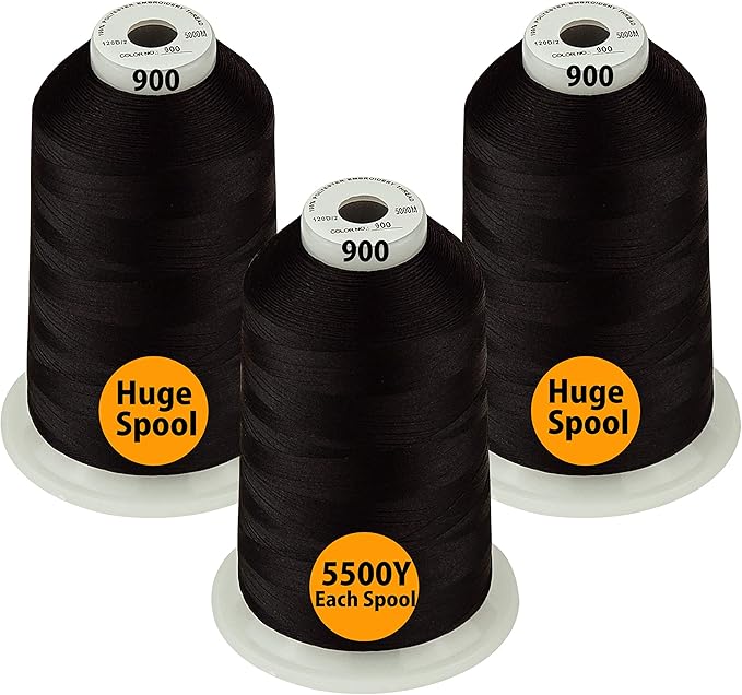 Simthread - 33 Selections - Various Assorted Color Packs of Polyester Embroidery Machine Thread Huge Spool 5500Y for All Purpose Sewing Embroidery Machines - #900 Black