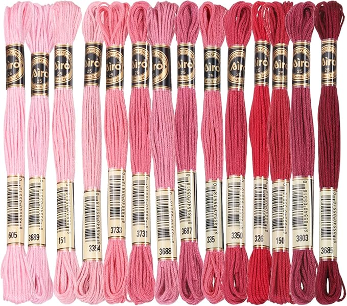 PATIKIL 14 Skeins Embroidery Floss, Polyester Embroidery Threads Bracelets String for Cross-Stitch Hand Embroidery, Multicolored Dark Red Pink