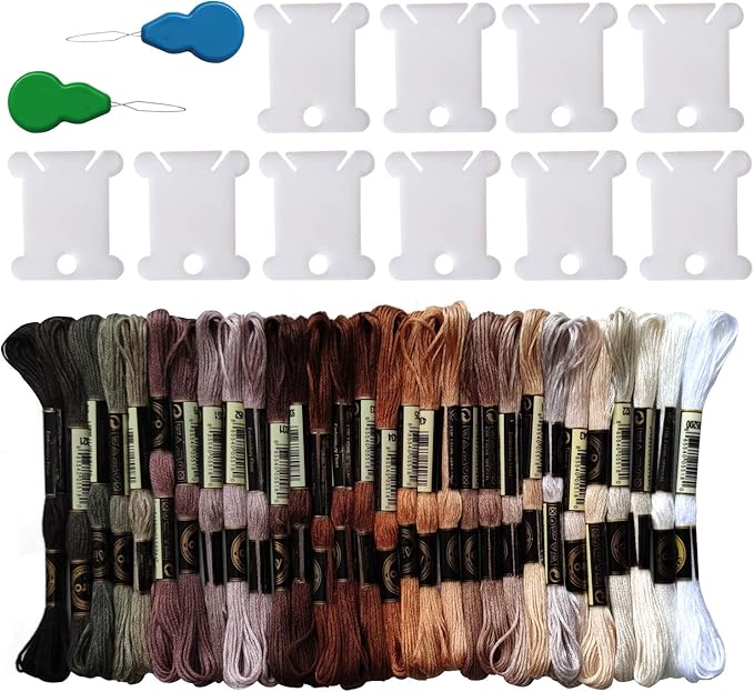 levylisa Embroidery Floss 30 Skeins Cross Stitch Threads Brown White Green Purple Gradient Friendship Bracelets Floss with 10PCS Floss Bobbins 2PCS Needle Threader