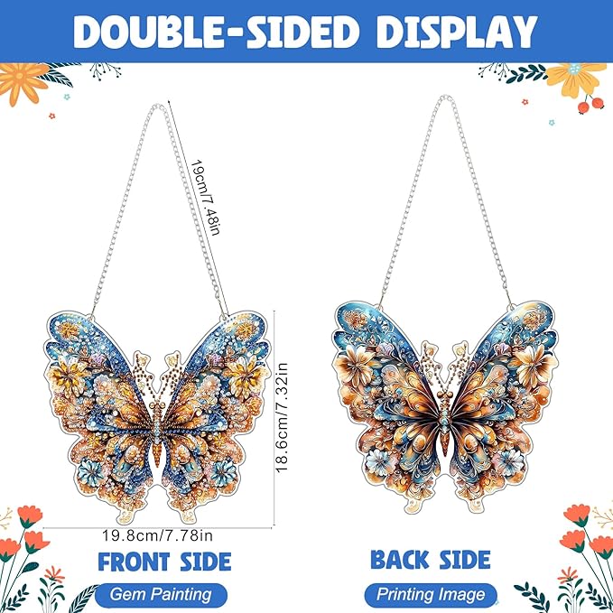 NAIMOER DIY Hanging Diamond Art Kits for Adults, Butterfly Diamond Painting Kits, Special Shaped Rhinestone, Acrylic 5D Gem Art Craft Window Pendants Home Garden Wall Hanging Ornament Kits