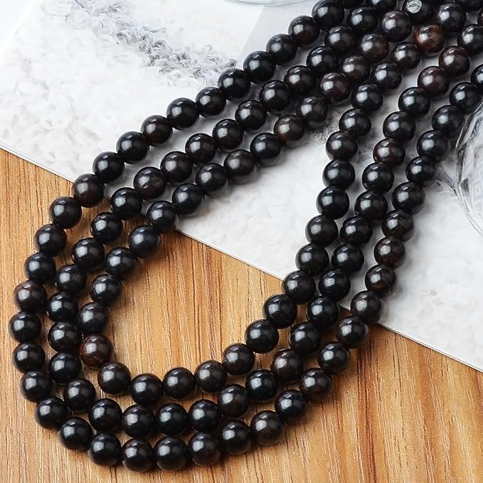 8mm Massive Beads Natural Wooden Round Loose Beads Jewelry Making with Thread 200 PCS(Black Ebony Wood, 8mm)