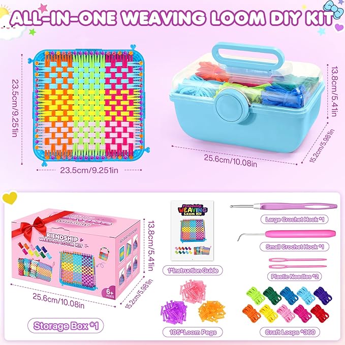 478 Pcs Weaving Loom Kit with Portable Case, Perfect for Making Handbags, Potholder Maker, Bracelet for DIY Crafters & Makers, Complete Craft Kit with Hooks, Gift for Christmas, Birthday,Blue