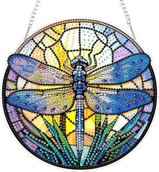 TOSTOG Hanging Diamond Art Kits for Adults, Dragonfly Diamond Paintings for Adults, Crystal Window Pendant Diamond Art Kits, 5D Diamond Paintings Hanging Pendant Kit Gem Painting Wall Decor and Gift