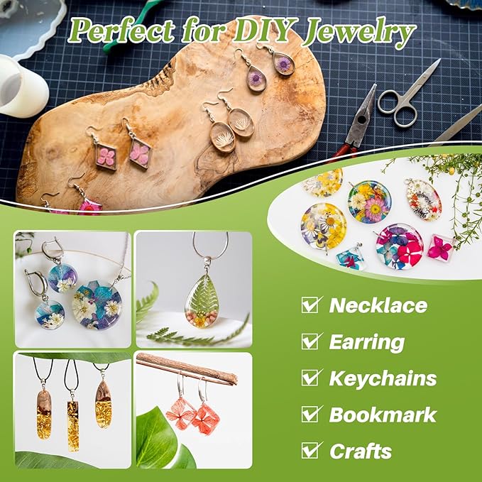 Resin Jewelry Molds - Silicone Molds for Epoxy Resin, Reusable Casting Tray with Hole, Resin Mold for DIY Jewelry, Pendant, Earring, Necklace, Bookmark, Keychain Making Kit, Assorted Shapes