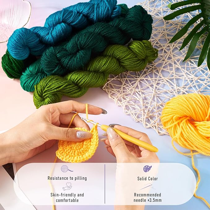 Cheriswelry 5 Skeins Acrylic Fiber Yarn for Weaving Knitting Crochet 2mm Green Theme Soft Craft Sewing Cord Threads Multicolor Skeins Yarn kit for Beginners Adults