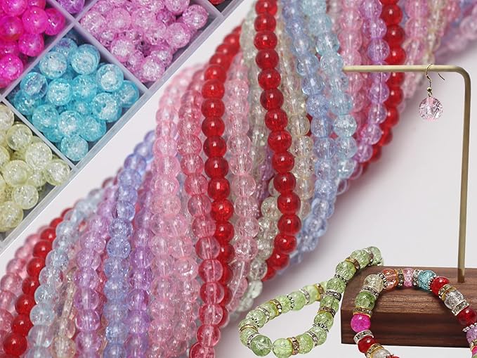 1450pcs Crackle Glass Beads Handcrafted Round Lampwork Smooth Loose Beads for Bracelet & DIY Jewelry Making 6mm Mixed