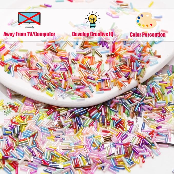 EuTengHao 14400pcs Tube Beads Kit, Glass Bugle Seed Beads Small Craft Beads for DIY Crafting Jewelry Making Supplies (7mm, 300 Per Color, 48 Colors)