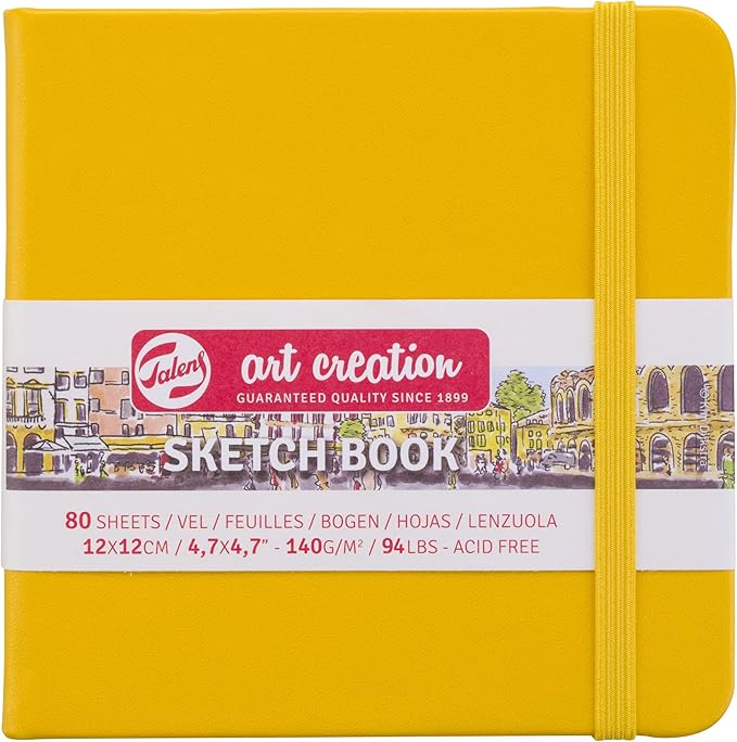 talens t9314-114m 441793 art creations sketchbook, drawing notebook, 4.7 x 4.7 inches (12 x 12 cm), golden yellow