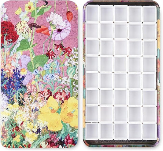 40Pcs Empty Half Pans with Magnetic Stripe Watercolor Paint Travel Tin Palette Case, Artist Paints Half Pan Kits for DIY Watercolor Oils or Acrylics Painting Art Drawing Oil Painting Flowers