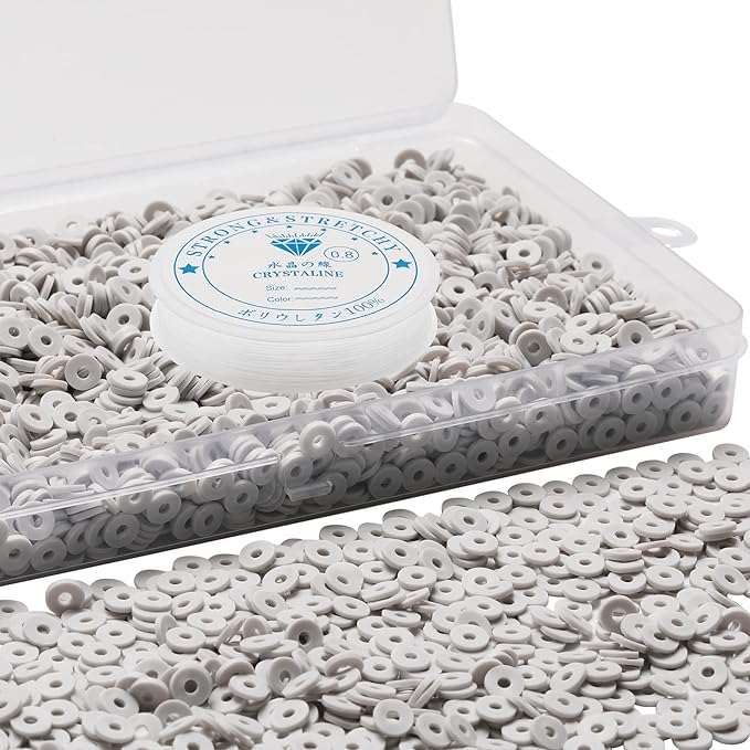 4000 Pcs Clay Beads for Bracelets Making, Polymer Spacer Flat DIY for Jewelry Necklace Earring Making Kit, Preppy Aesthetic Heishi Heshie Thin Disk Beads Assortments Set 4 6 8MM (GY-10-17, 6MM)