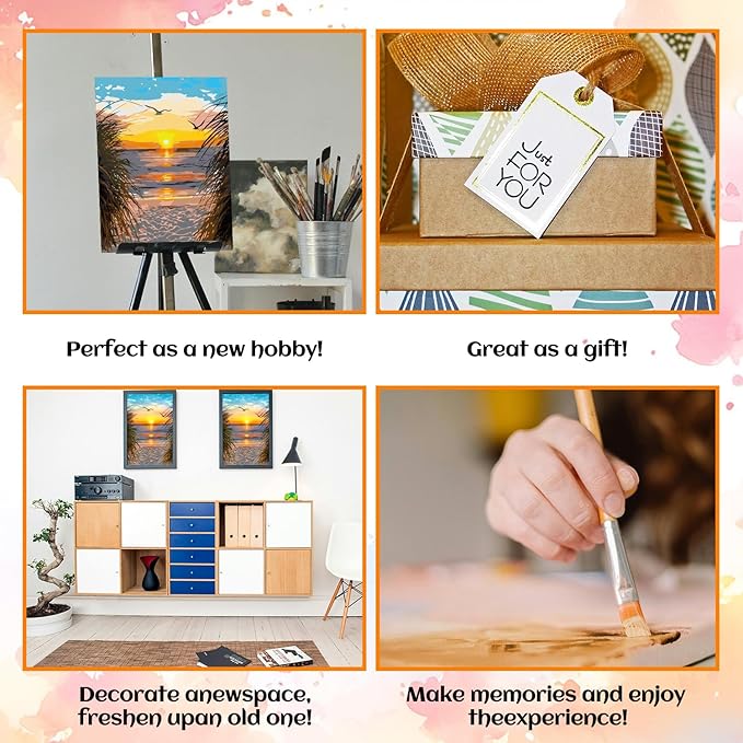 NPCSWXQ Paint By Numbers Kit for Adults Beginners, Beach Sunset Oil Acrylic Painting Crafts Number Artist Paint Kit for Home Wall Bedroom Study or Office Decor Gift 16x20Inch
