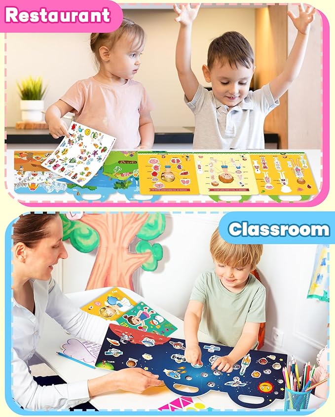 walenced reusable sticker book for toddlers, stickers for kids, toddler sticker book, toddler craft activities, toddler travel toys ages 3 and up boy girl birthday gifts