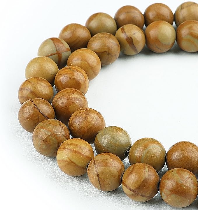 Natural Stone Beads Gemstone Beads for Jewelry Making - 10mm Wood Grain Stone Beads for Bracelets, Semi Precious Round Japser Beads(34-37pcs, 10mm, Wood Grain Stone)