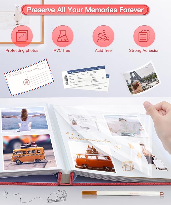 Popotop Photo Album Self Adhesive Scrapbook Album for 4x6 5x7 8x10 Pictures DIY Photo Book as Scrapbooking Supplies Kits, Birthday Gifts for Women Mom Wedding Baby Family Travel