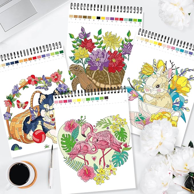 Kalysky Relaxation Adult Coloring Books - Color by Numbers,3 Coloring Books for Adult or Women,Theme - Flower,Butterfly,Animal