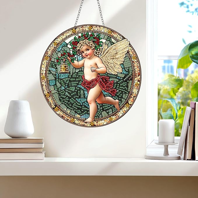 Wergund 5D DIY Angel Diamond Art Hanging Kits, Diamond Art, Acrylic Special Shaped Rhinestone, Window Hanging Pendants for Home Wall Garden Front Door Outdoor Decor Gift