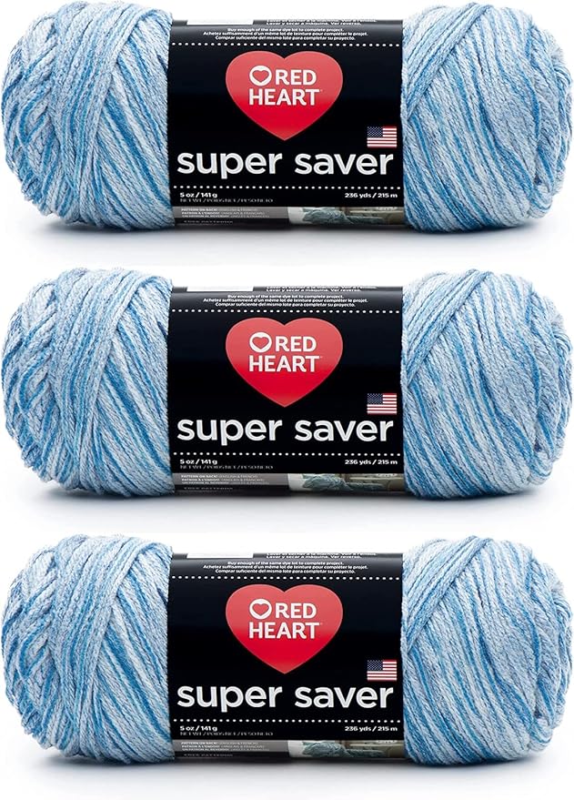 Red Heart Super Saver Lapis Yarn - 3 Pack of 5oz/142g - Acrylic - 4 Medium (Worsted) - 364 Yards - Knitting/Crochet