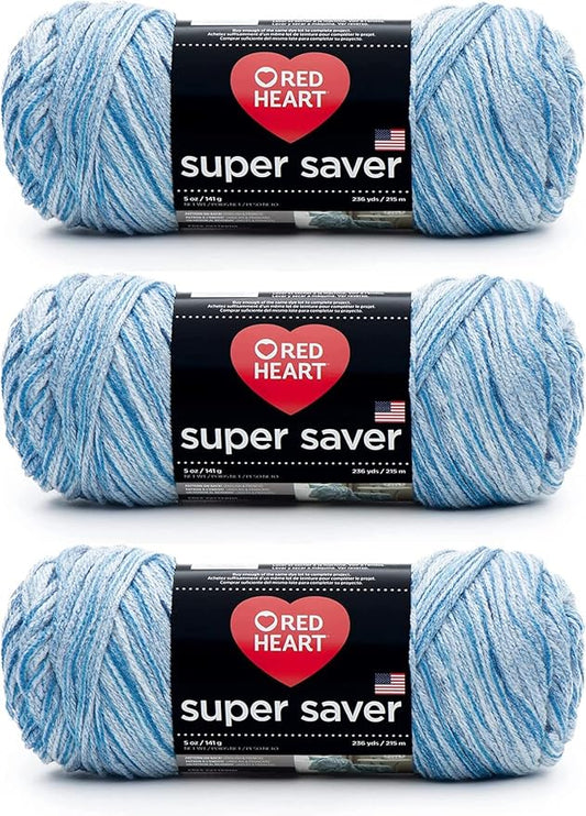 Red Heart Super Saver Lapis Yarn - 3 Pack of 5oz/142g - Acrylic - 4 Medium (Worsted) - 364 Yards - Knitting/Crochet