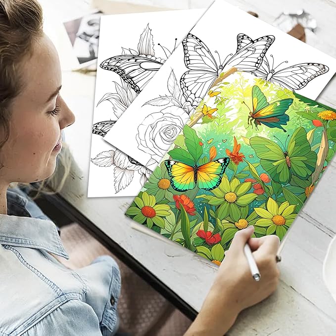 Adult Coloring Book for Women Relaxation, Butterfly Coloring Book for Adult Spiral Bound 30 Pages Thick Paper One Sided Design Coloring Book Mindfulness Gift for Her, Anxiety Relief Gifts Relaxation