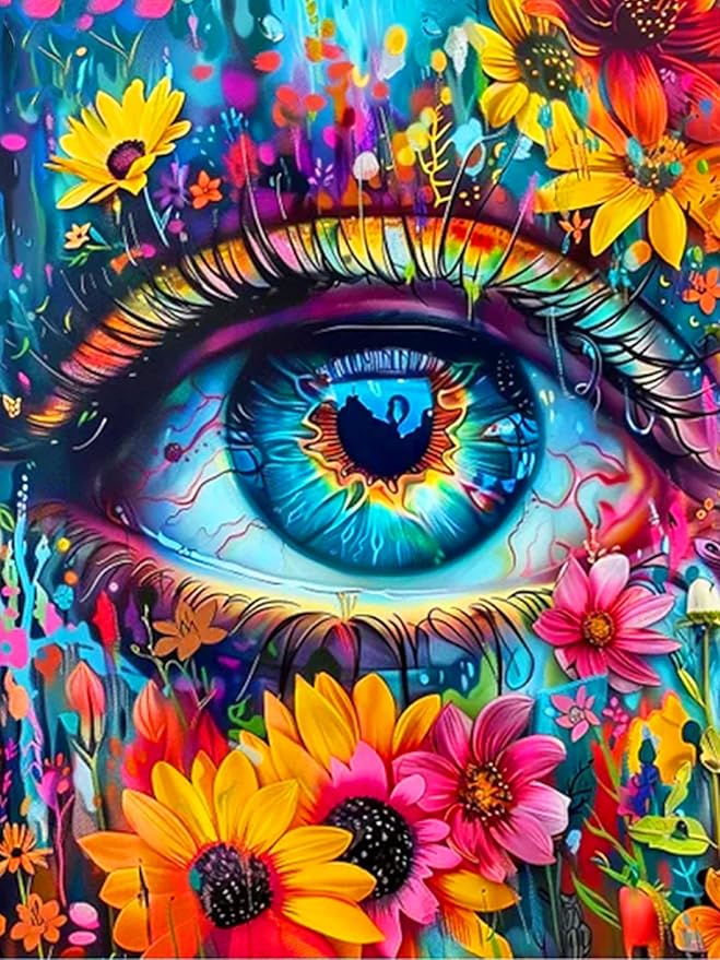 Meothan 5D Diamond Art Kits for Adults Eye Diamond Painting Kits for Adults Beginners, DIY Paint with Diamond Gem Art Dots Painting Kits for Home Walls Decor Gifts 12x16inch (Flowers Eye)