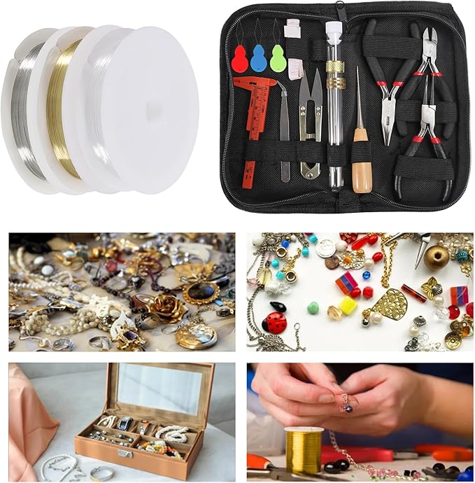 D-FLIFE Jewelry Making Supplies Kit with Jewelry Tools, Jewelry Wires and Jewelry Findings for Jewelry Repair and Beading (23pcs)