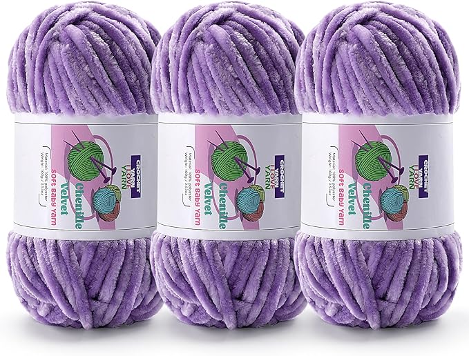 3 Skeins Velvet Chunky Yarn, Chenille Yarn for Crocheting and Hand Knitting, Blanket Yarns for Making Scarves and Knitting Projects - Amigurumi Crochet Yarn (3×3.5oz, 3×87.5yds)