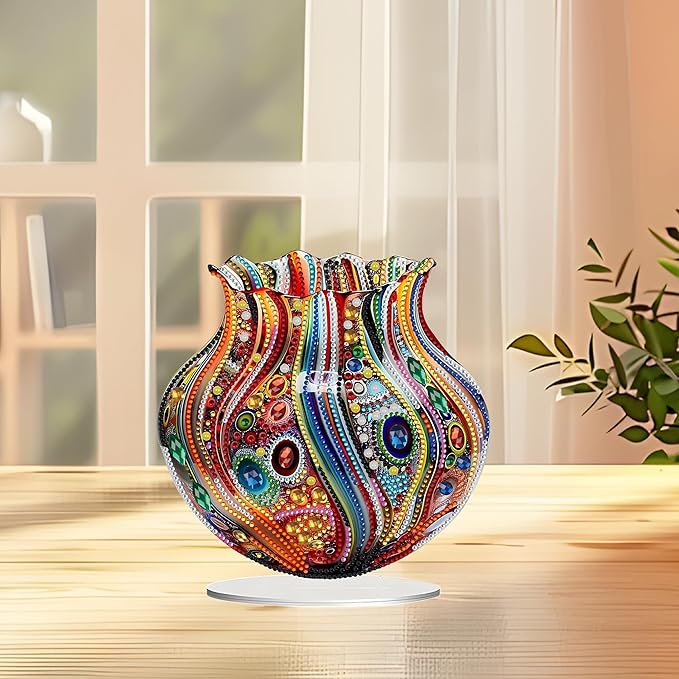 JJFox DIY Tabletop Diamond Art Painting Kit，Special Shaped Rhinestone Desk Placement Ornament，Home Stand Up Gem Painting Craft Kit，Gift,Double Sided. (Vase-1)