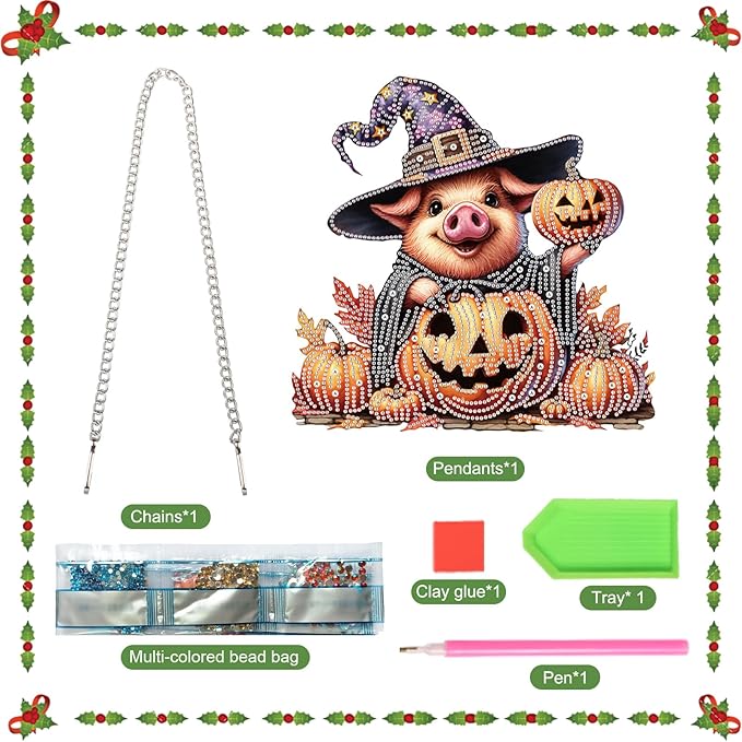 Diamond Art Painting Pendant Kits 5D Diamond Painting Art Hanging Kit Halloween Pumpkin Pig DIY Diamond Crystal Window Door Pendant Kit for Adults Gift Wall Home Halloween Decor (24.1x23.4cm)
