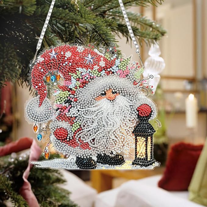 Auremi Christmas Diamond Art Pendant Kits,5D Gnome Diamond Art Diamond Painting Hanging Kits,DIY Special Shaped Diamonds Painting Suncatcher Pendant Kit for Adults for Gift Wall Home Decor