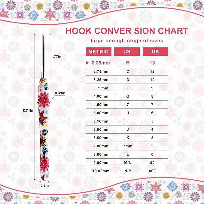 2.25mm Crochet Hook, Ergonomic Handle for Arthritic Hands, Soft Rubber Grip Extra Long  Knitting Needles for Beginners and Knitting Crocheting Yarn (2.25mm)