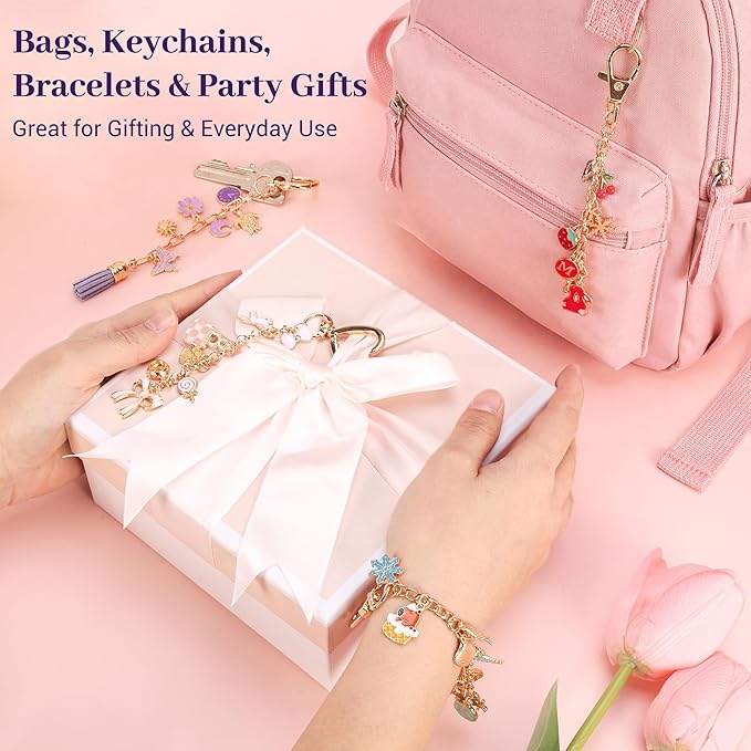 Koruhi 418PCS Keychain Making Kit for DIY Lip Gloss Keychains,Bag Charm Kit, Key Chain Making Kit with Hooks, Jump Rings, Gold Charms, Chains & Tools, Jewelry Making Kit, Gifts (418, Gold)